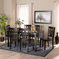 Baxton Studio Luisa-Dark Brown-7PC Dining Set Luisa Modern and Contemporary Transitional Dark Brown Finished Wood 7-Piece Dining Set